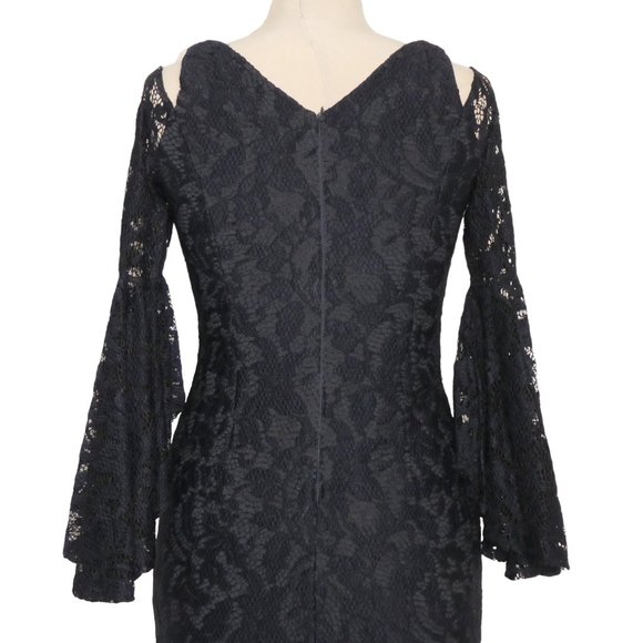 MAGGY LONDON Breezy Cold Shoulder Sheath Lace Dress Dark Navy Size 4 - Picture 5 of 10